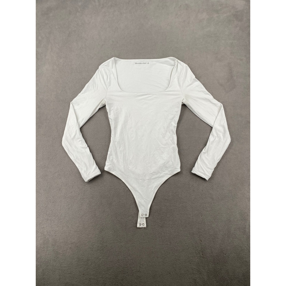 Abercrombie & Fitch White Square Neck Long Sleeve Bodysuit Small